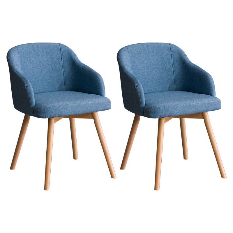 Scandinavian Beech Solid Back Arm Chair Fabric Dining Chair with Natural Legs