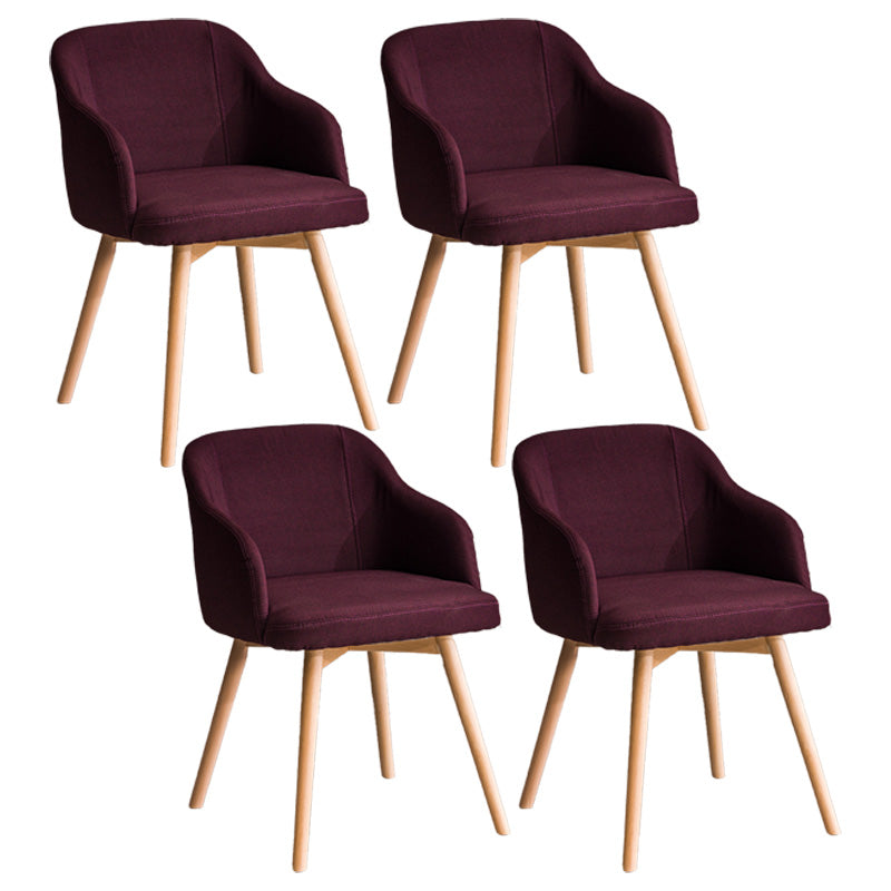 Scandinavian Beech Solid Back Arm Chair Fabric Dining Chair with Natural Legs