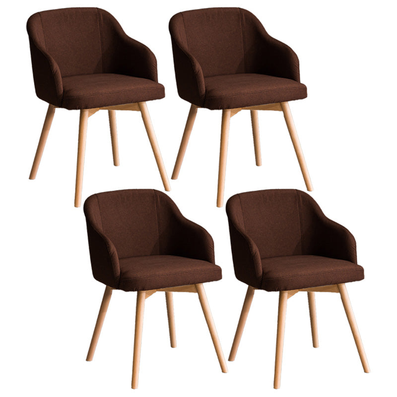 Scandinavian Beech Solid Back Arm Chair Fabric Dining Chair with Natural Legs
