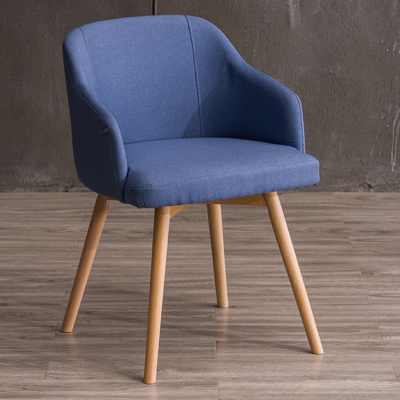 Scandinavian Beech Solid Back Arm Chair Fabric Dining Chair with Natural Legs