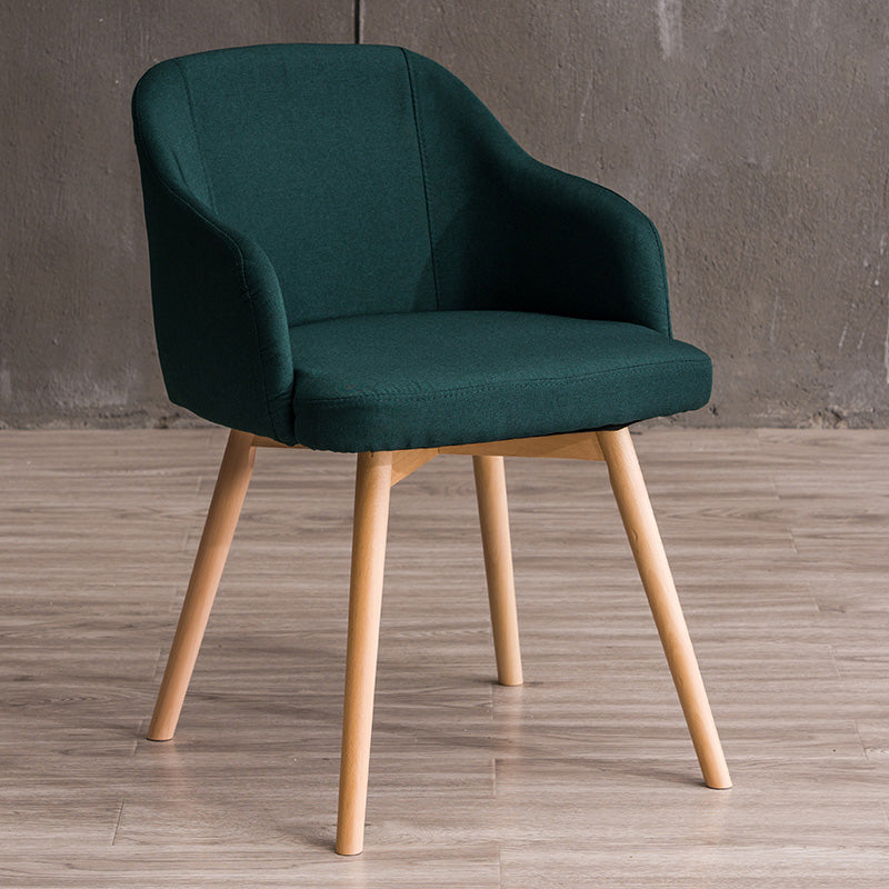 Scandinavian Beech Solid Back Arm Chair Fabric Dining Chair with Natural Legs