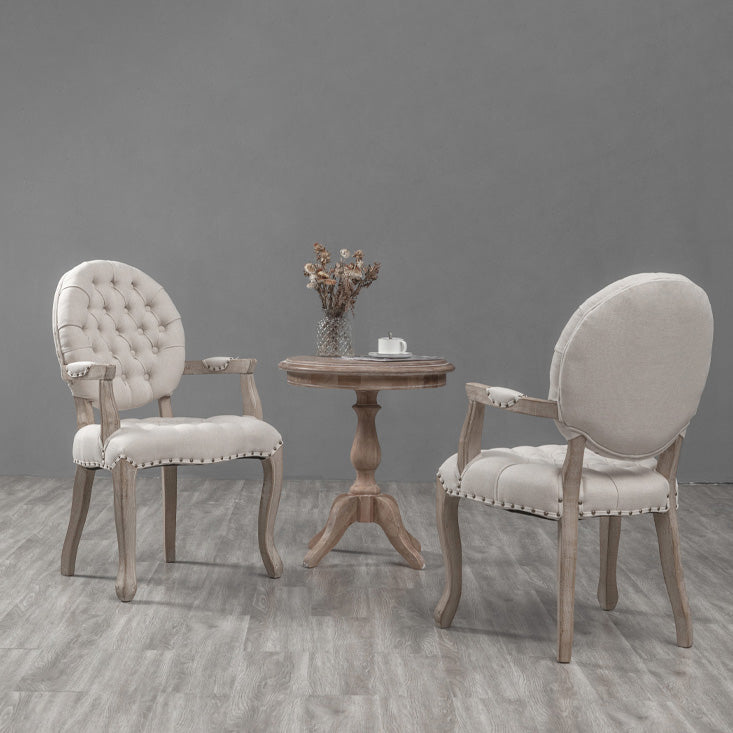 Farmhouse Wood Dining Chair Upholstered Arm Chair with 4 Grey Legs for Dining Room