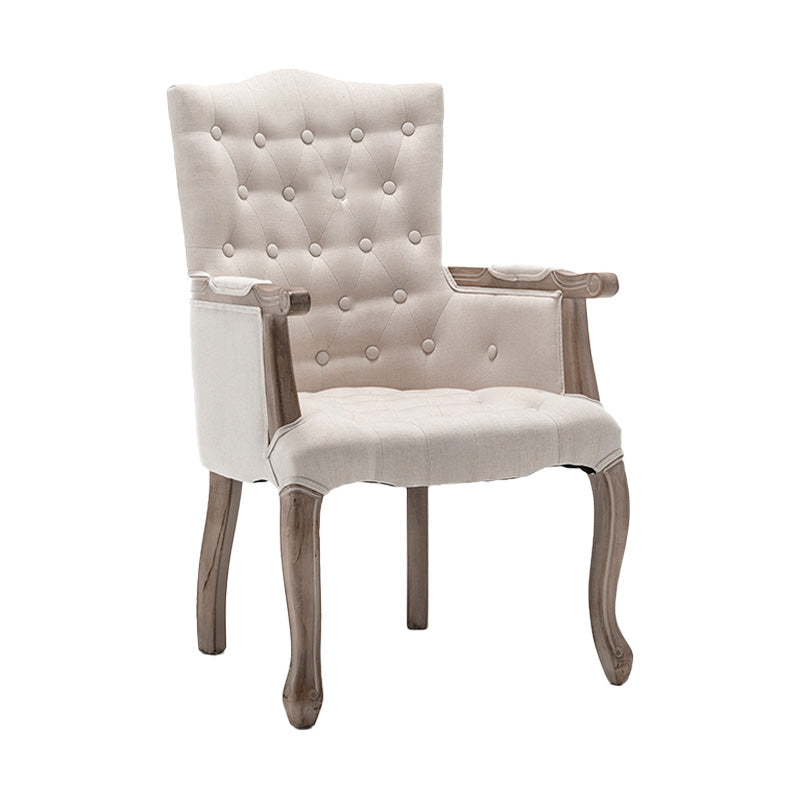 Farmhouse Wood Dining Chair Upholstered Arm Chair with 4 Grey Legs for Dining Room