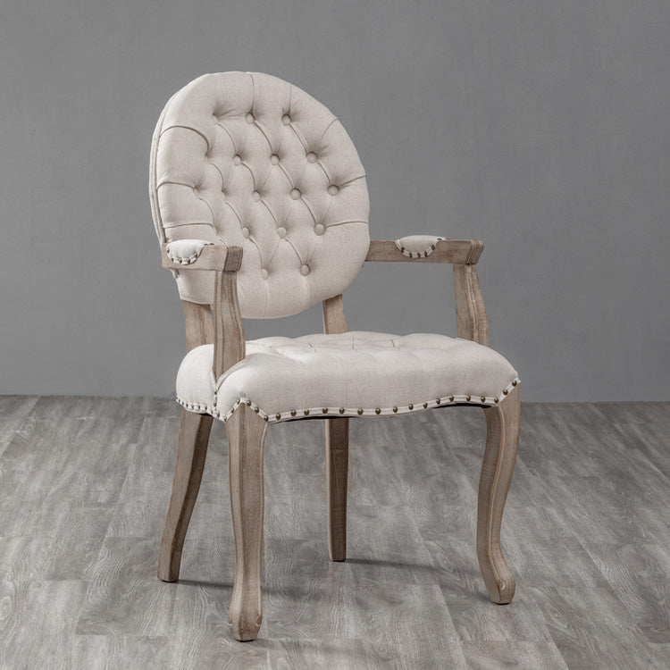 Farmhouse Wood Dining Chair Upholstered Arm Chair with 4 Grey Legs for Dining Room