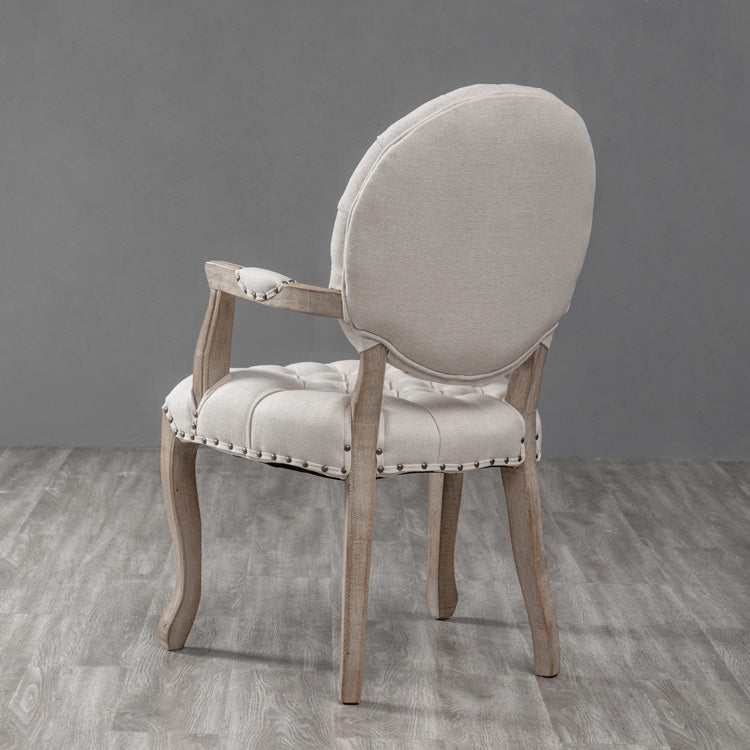 Farmhouse Wood Dining Chair Upholstered Arm Chair with 4 Grey Legs for Dining Room