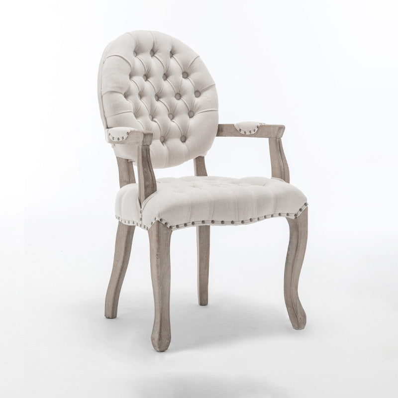 Farmhouse Wood Dining Chair Upholstered Arm Chair with 4 Grey Legs for Dining Room