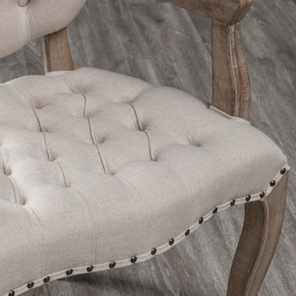 Farmhouse Wood Dining Chair Upholstered Arm Chair with 4 Grey Legs for Dining Room