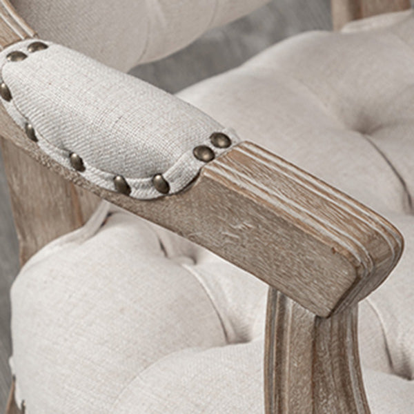 Farmhouse Wood Dining Chair Upholstered Arm Chair with 4 Grey Legs for Dining Room