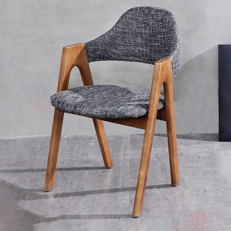 Scandinavian Rubberwood Open Arm Chair Upholstered Dining Chair with Wood Legs