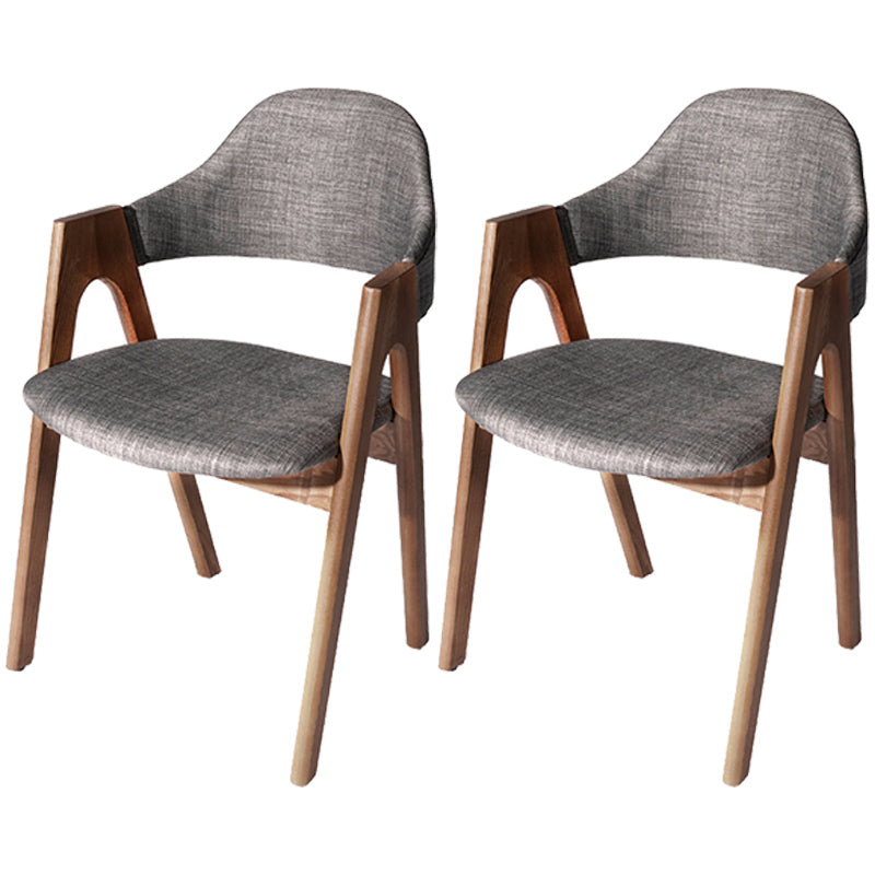 Scandinavian Rubberwood Open Arm Chair Upholstered Dining Chair with Wood Legs