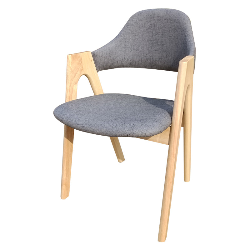 Scandinavian Rubberwood Open Arm Chair Upholstered Dining Chair with Wood Legs