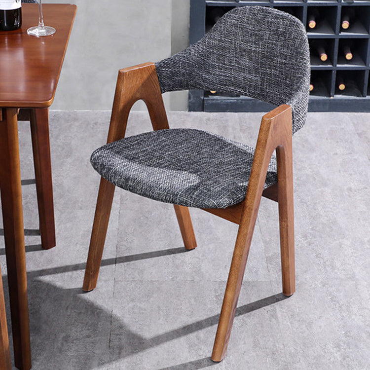 Scandinavian Rubberwood Open Arm Chair Upholstered Dining Chair with Wood Legs