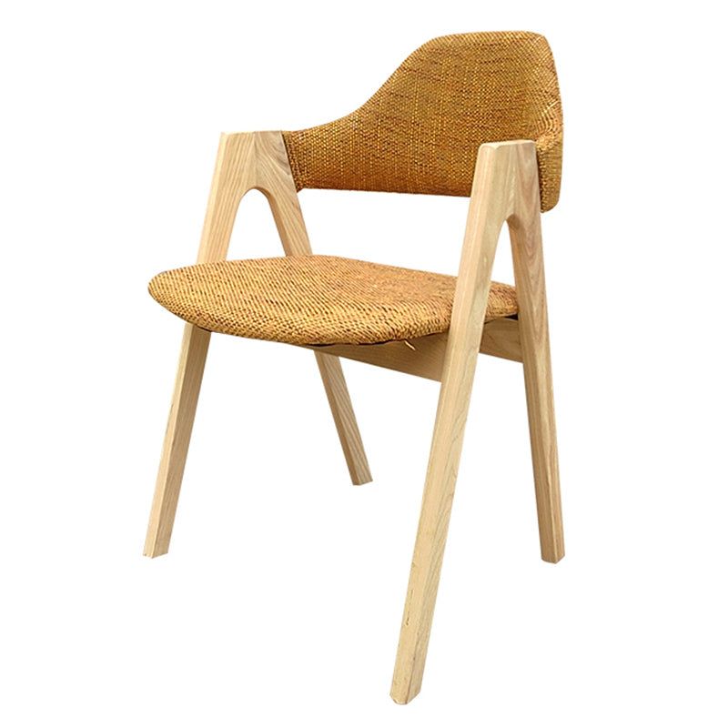 Scandinavian Rubberwood Open Arm Chair Upholstered Dining Chair with Wood Legs
