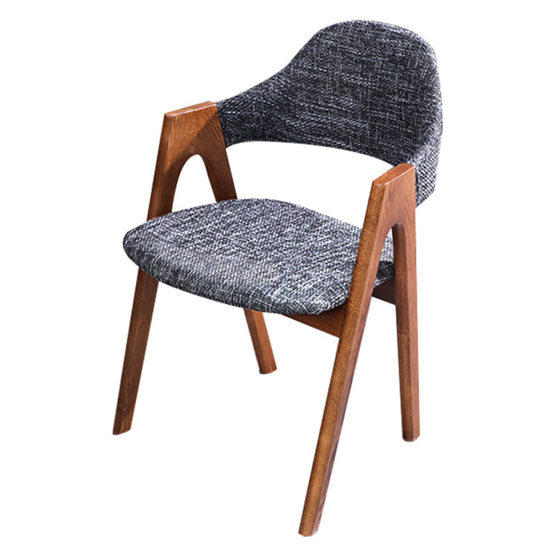 Scandinavian Rubberwood Open Arm Chair Upholstered Dining Chair with Wood Legs