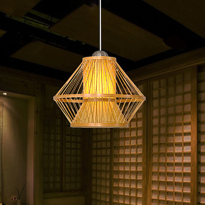 Japanese 1 Head Pendant Light Beige Jar Ceiling Suspension Lamp with Bamboo Shade