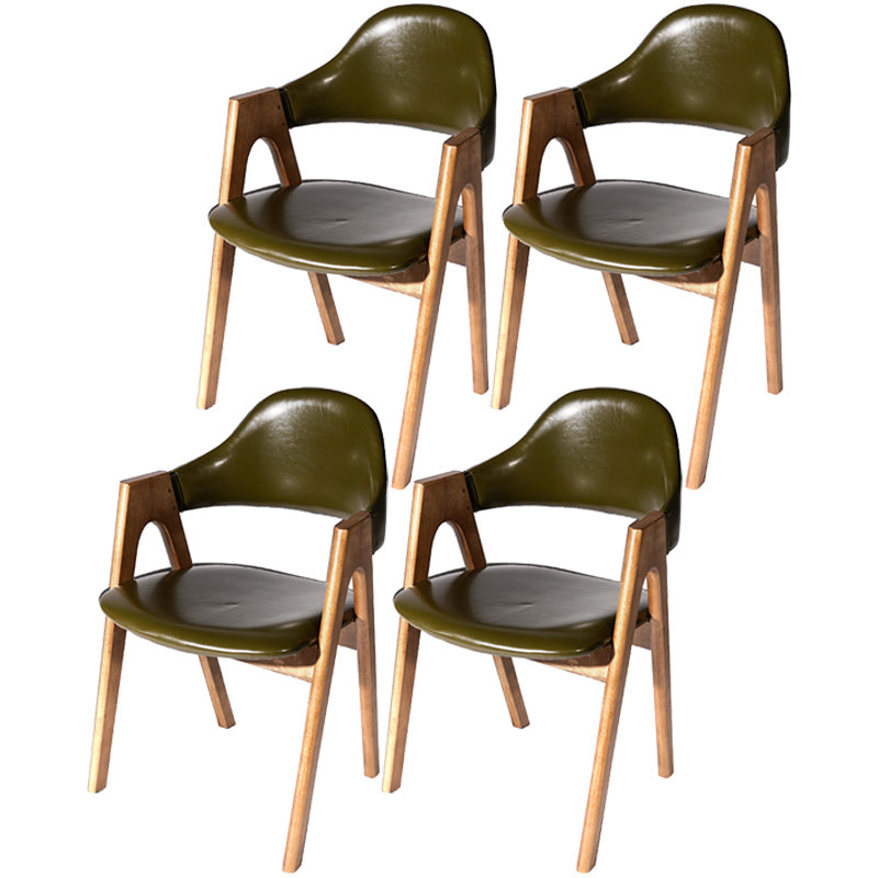 Scandinavian Rubberwood Open Arm Chair Upholstered Dining Chair with Wood Legs