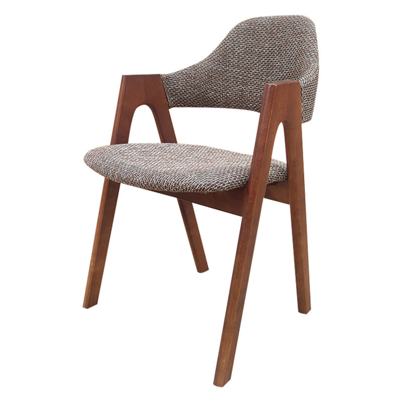Scandinavian Rubberwood Open Arm Chair Upholstered Dining Chair with Wood Legs