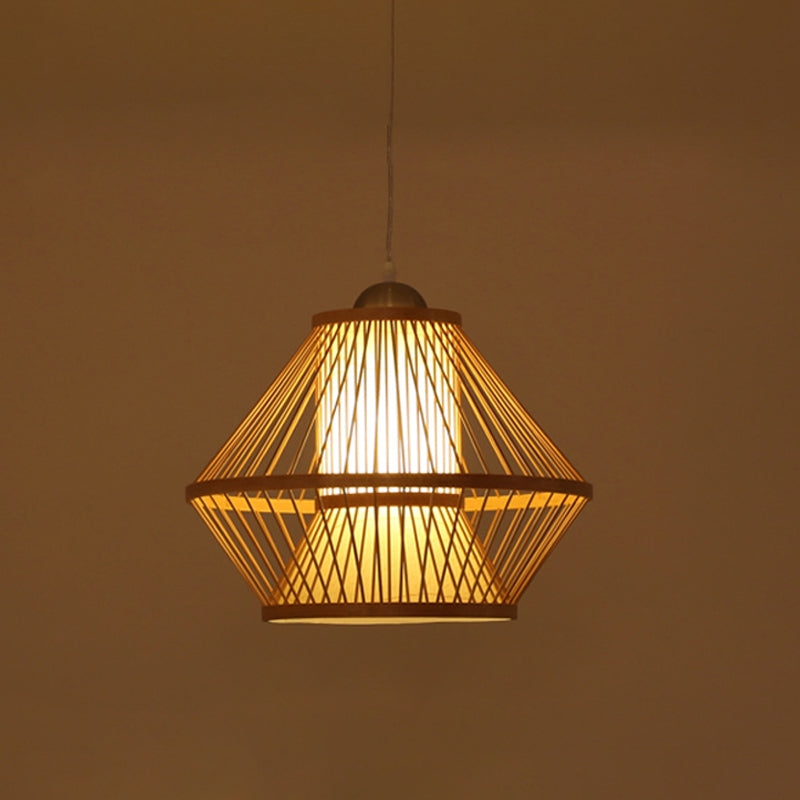 Japanese 1 Head Pendant Light Beige Jar Ceiling Suspension Lamp with Bamboo Shade
