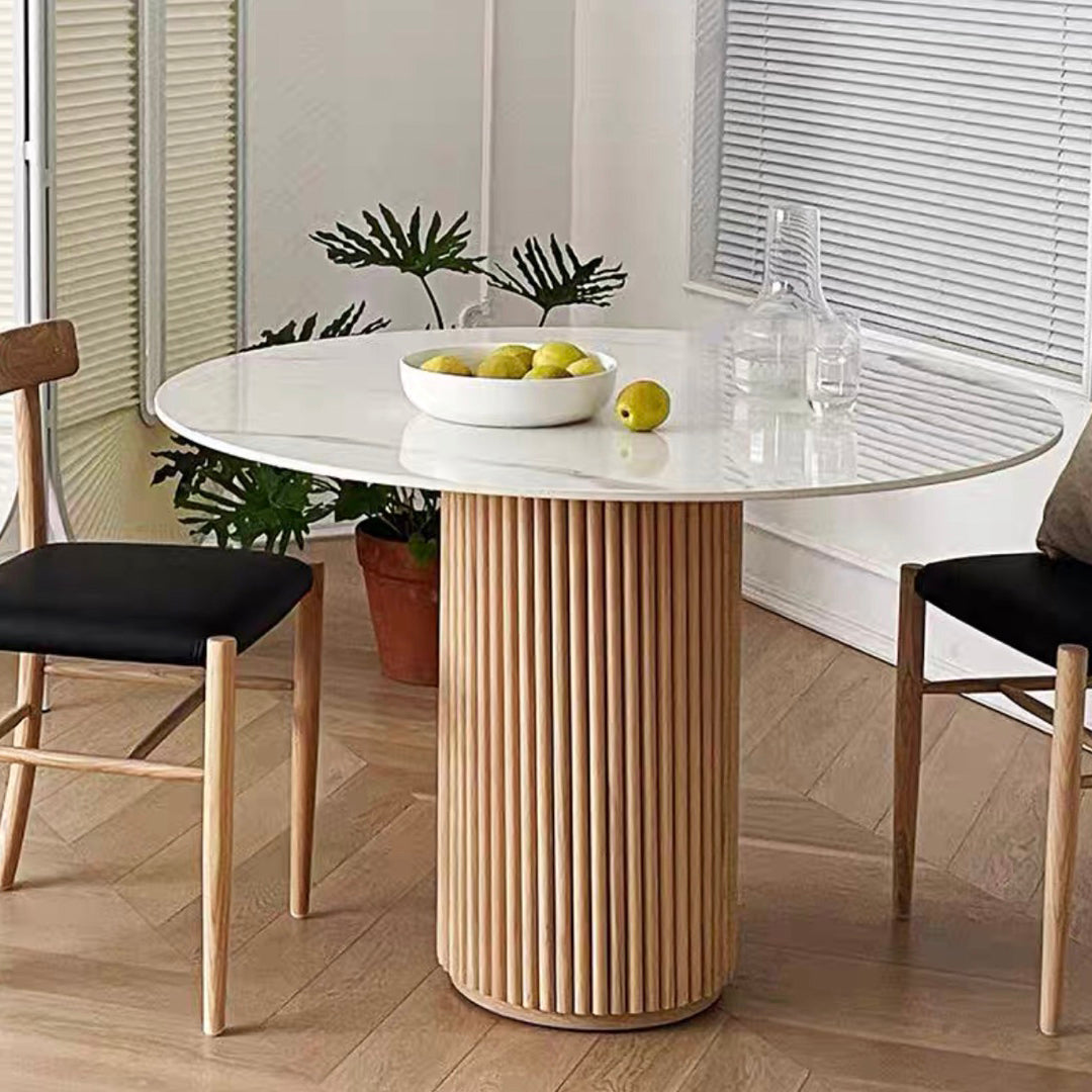 Round Shape White Dining Table Sintered Stone Table Contemporary with Pedestal