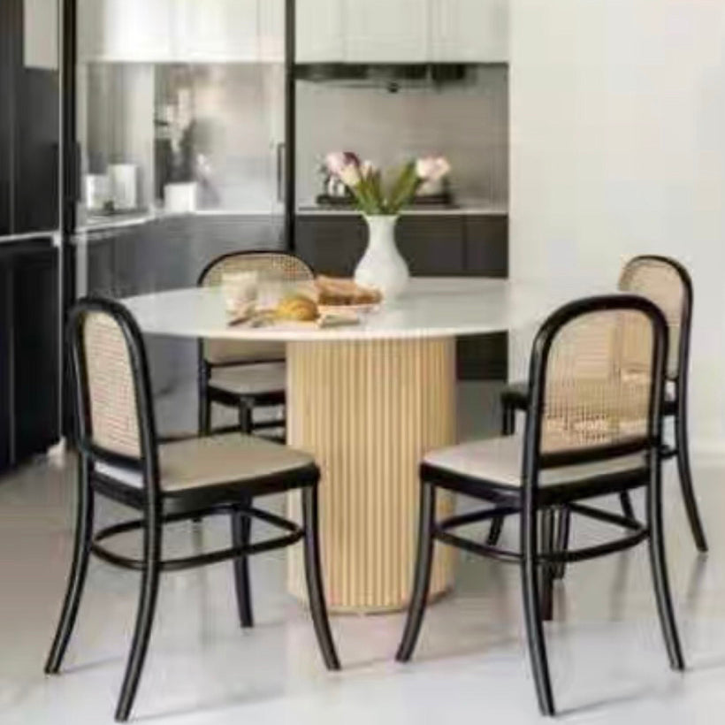 Round Shape White Dining Table Sintered Stone Table Contemporary with Pedestal
