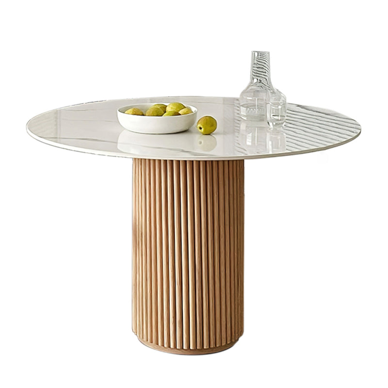 Round Shape White Dining Table Sintered Stone Table Contemporary with Pedestal