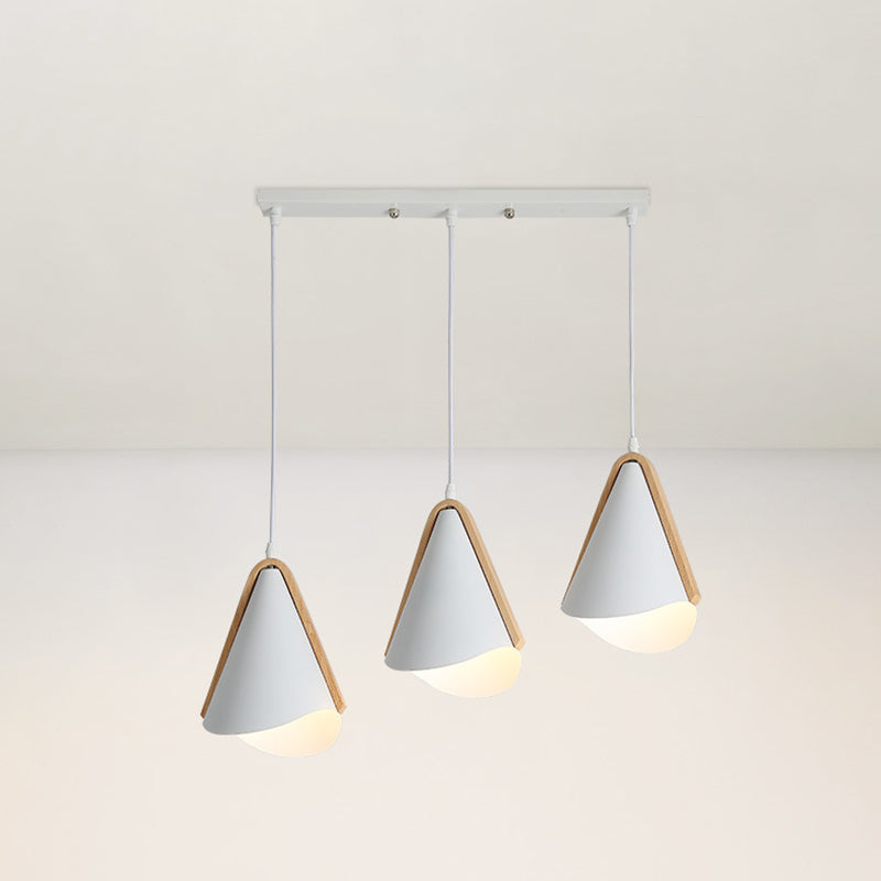Kegelschatten 3-Leuchten moderne einfache LED-Style Hanging Deckenleuchten in Weiß