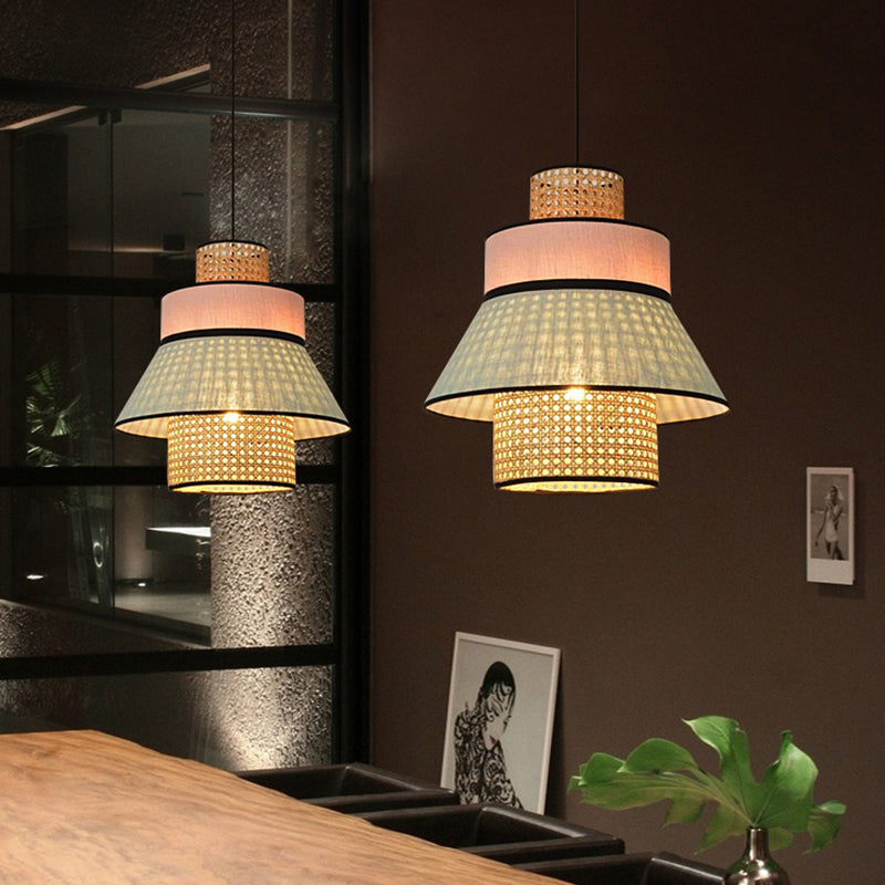 Lampada conica cinese Bamboo 1 Bulb Bulb Soffitto Luce a sospensione in rosa e verde