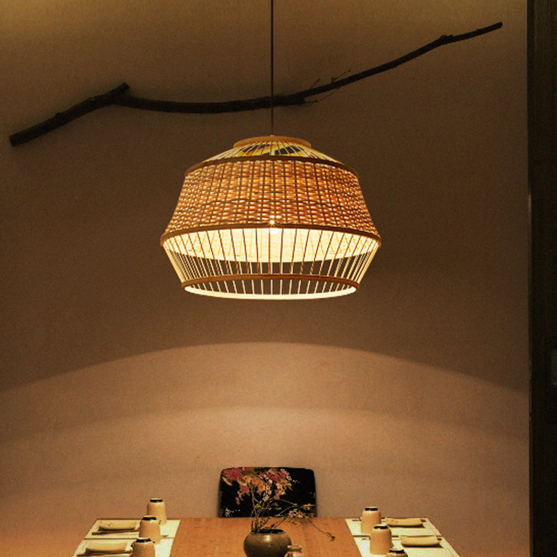 1 hoofd handgemaakte hanglampverlichting Japanse bamboe plafond suspensielamp in beige