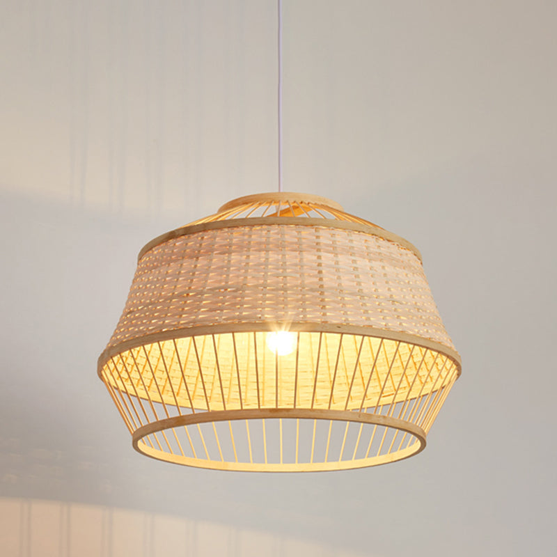 1 hoofd handgemaakte hanglampverlichting Japanse bamboe plafond suspensielamp in beige