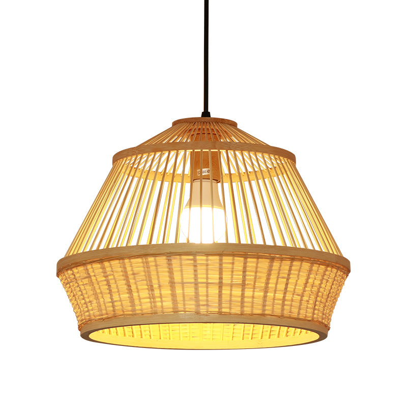 1 bulbo Costa de té Luz Asia beige accesorio de iluminación suspendida con canasta sombra de bambú