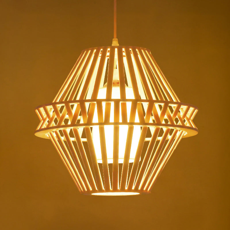 Conical Hanging Lamp Japanese Bamboo 1 Head 14"/18" Wide Beige Ceiling Pendant Light