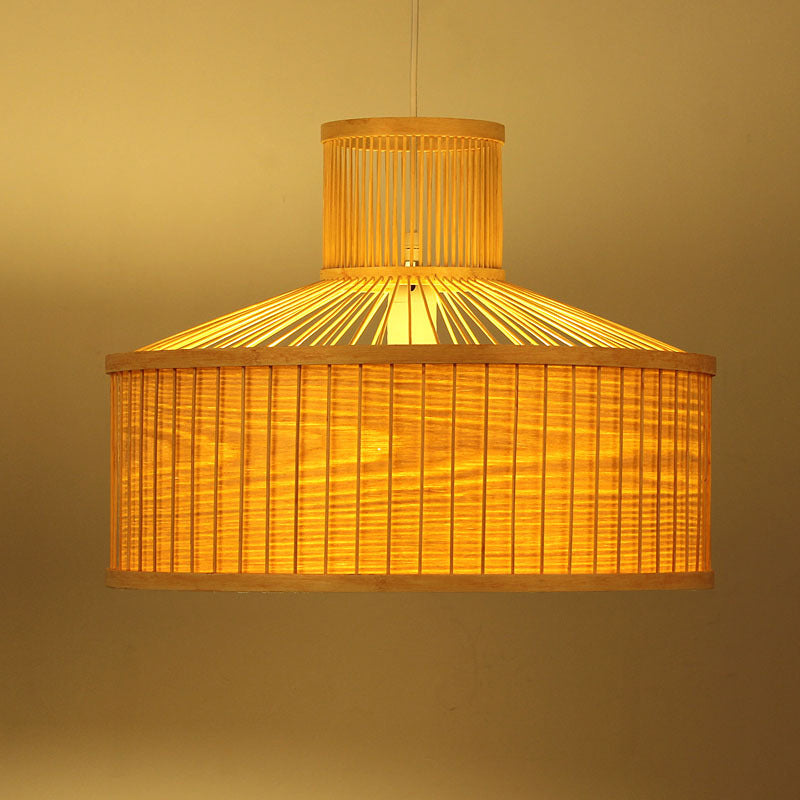 Urn Pendant Lighting Chinese Bamboo 1 Head Beige Ceiling Suspension Lamp, 18"/23.5" Wide
