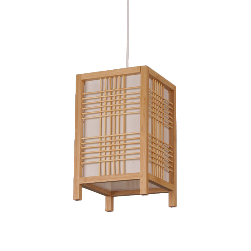 Chinesische rechteckige Anhängerbeleuchtung Holz 1 Glühbirne Hanging Deckenlicht in Beige für die Teestube
