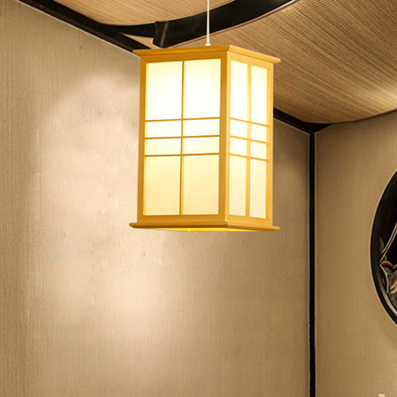 1 Glühbirne Esszimmer Deckenlampe Asia Beige Hängende Leuchte mit Hausholzschatten
