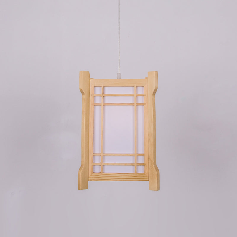 Lámpara colgante de torre de madera 1 Cabeza colgante de luz en beige para restaurante