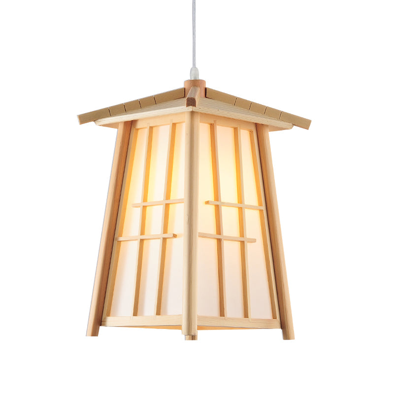 Iluminación colgante de torre beige lámpara de suspensión de techo de madera de 1 cabezal para restaurante para restaurante
