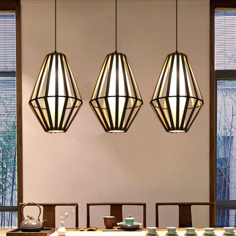 Lámpara colgante de cono asia madera 1 cabeza de techo marrón luz colgante con tubo interior sombra de pergamino blanco
