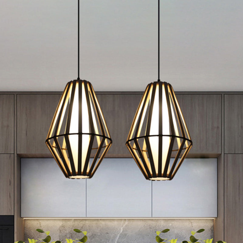 Cône Hanging Lampe Asie Bois 1 tête Brun Plafond Pendant Light avec tube intérieur Obelle de parchemin blanc