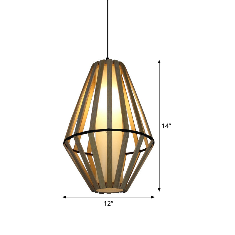 Cône Hanging Lampe Asie Bois 1 tête Brun Plafond Pendant Light avec tube intérieur Obelle de parchemin blanc