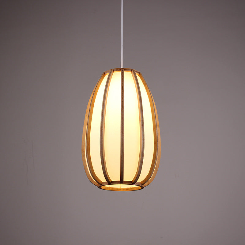 Beige lágrima colgando luz asiática 1 bulbo accesorio de iluminación colgante de madera para comedor