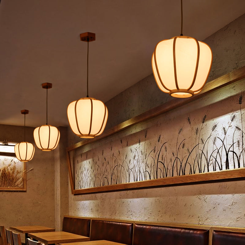 1 Kopfrestaurant Deckenlampe Asian Beige Hanges Anhänger Licht mit Laternenholzschatten