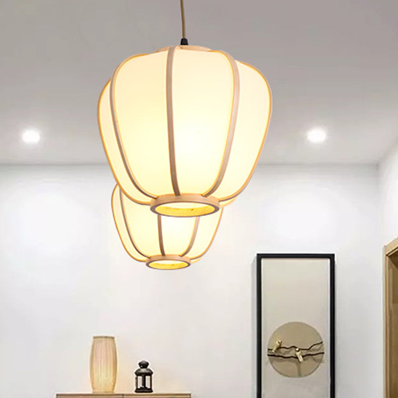 1 Kopfrestaurant Deckenlampe Asian Beige Hanges Anhänger Licht mit Laternenholzschatten