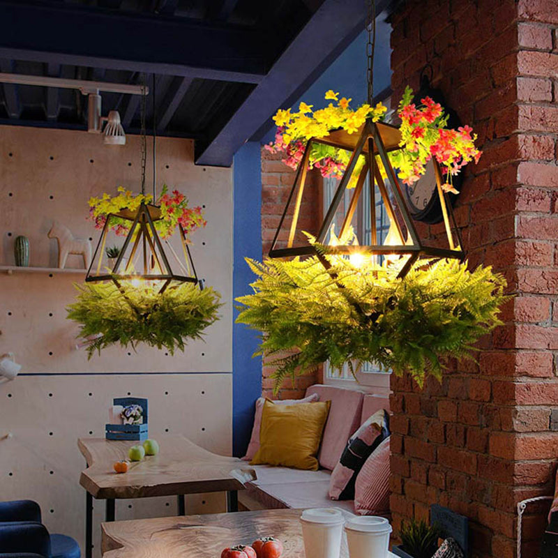 5 cabezas Candelera de techo de planta con velería Metal Metal Industrial Restaurant Led Light en negro