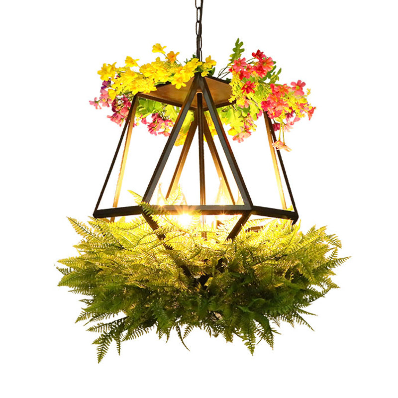 5 cabezas Candelera de techo de planta con velería Metal Metal Industrial Restaurant Led Light en negro