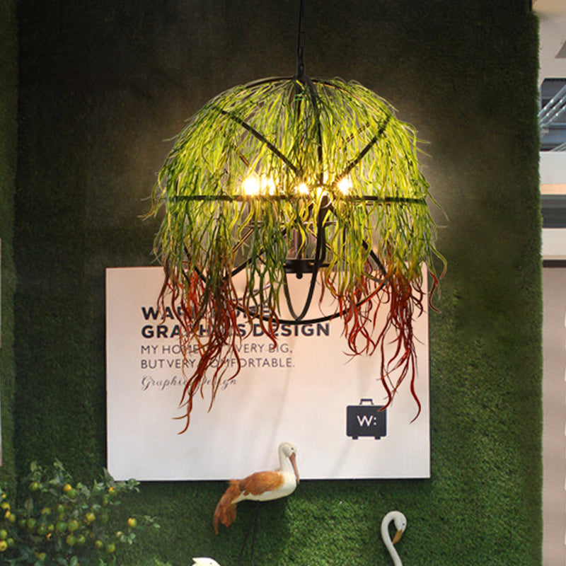 Orb Restaurant Chandelier Light Industrial Metal 5 Bulbs Green LED Plant Pendant Lighting Fixture