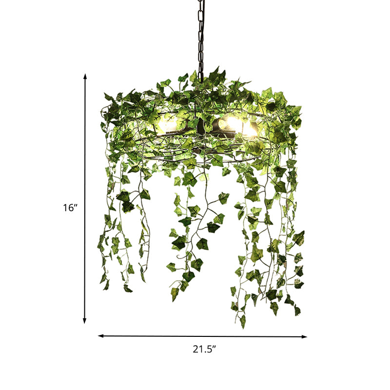 Metal Black Plant Chandelier Lamp Round 5 Bulbs Antique Hanging Ceiling Light for Restaurant