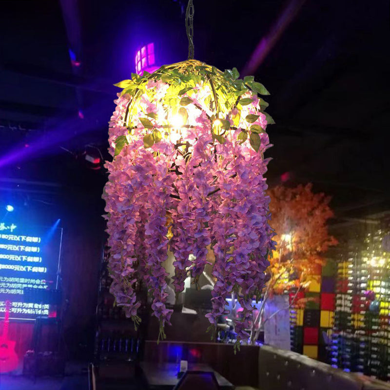 Purple Blossom Pendant Chandelier Industrial Metal 4 Bulbs Restaurant Suspension Light