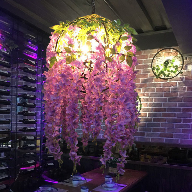 Purple Blossom Pendant Chandelier Industrial Metal 4 Bulbs Restaurant Suspension Light