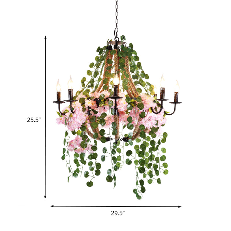 Candlestick Restaurant Chandelier Light Vintage Metal 8 Heads Pink Flower Pendant Lighting Fixture