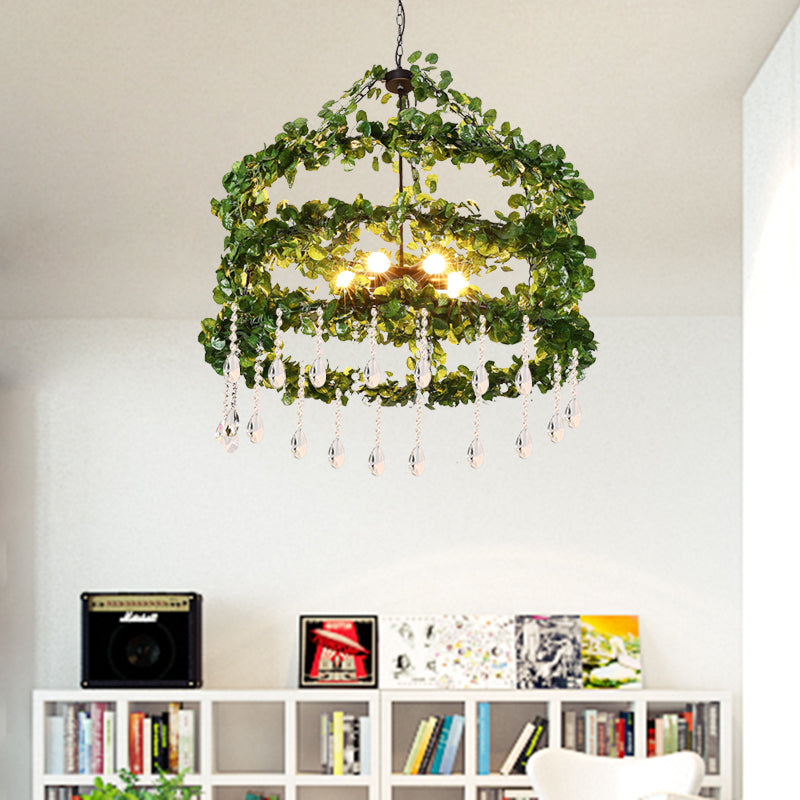 Groene 6 koppen kroonluchter lamp industriële metalen ringplant hangende lichtarmatuur voor restaurant, 23,5 "/31,5"/39 "w